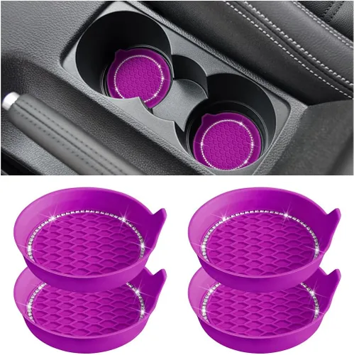 Miniatura 9 de Osilly Bling Portavasos para Auto, Juego de 4 Portavasos Universales con Diamantes de Imitación, Alfombrilla Antideslizante de Silicona a Prueba