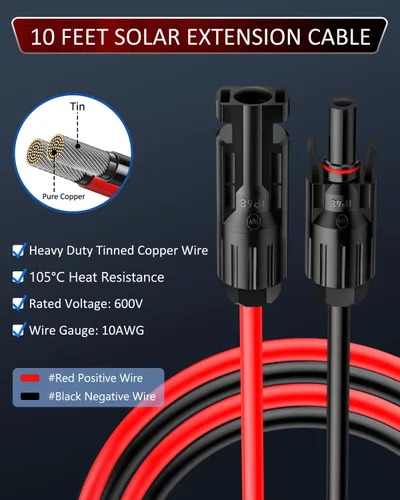 Miniatura 4 de ELECTOP Cable de extensión solar con glándula de entrada de cable doble solar, conector de cable de panel solar de 10 AWG con conector hembra