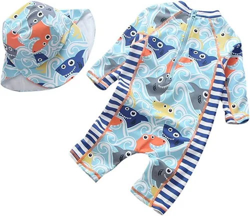 Miniatura 2 de Traje de baño de una pieza con cremallera y gorro para bebés y niños pequeños