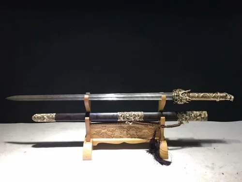 Miniatura 6 de Espadas chinas, Espada Rey Dragón Real, Hojas de acero de Damasco forjado, accesorios de latón, vaina de ébano, negro