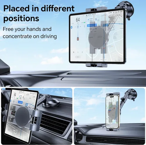 Miniatura 3 de Soporte para tablet para coche, soporte para iPad para coche【Parabrisas+Salpicadero】Ventosa para iPad para camión Soporte【360° 】Soporte para tablet
