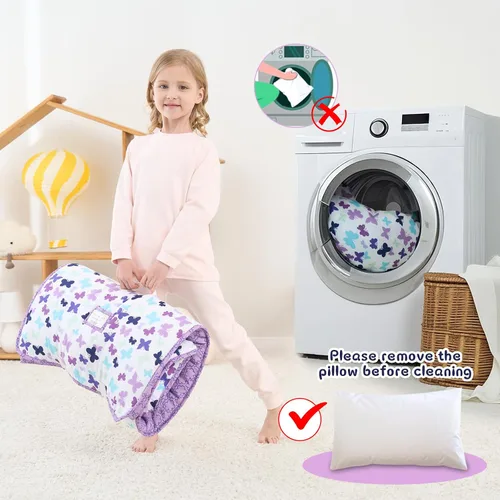 Miniatura 5 de UOMNY Tapete para siesta para niñas y niños pequeños con almohada extraíble y manta con diseño de mariposa, saco de dormir para preescolar