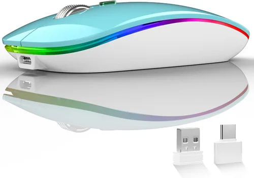 Miniatura 16 de Uiosmuph Ratón inalámbrico LED, G12 Slim recargable silencioso ratón, 2.4G portátil USB óptico inalámbrico ratón de computadora con receptor USB