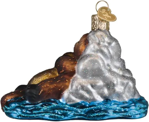 Miniatura 2 de Old World Christmas Nutria con adorno de vidrio soplado para árbol de Navidad, decoración navideña artesanal, colección de animales marinos