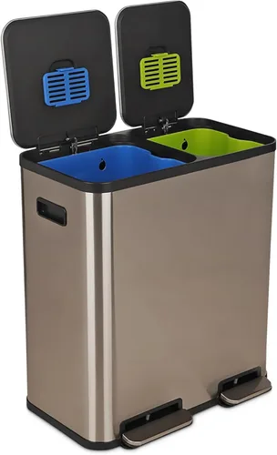 Miniatura 12 de SIMPLI-Magic Cubo de basura con pedal de 16 galones (60L), cubo de basura de cocina de doble compartimento con contenedores de basura y reciclaje