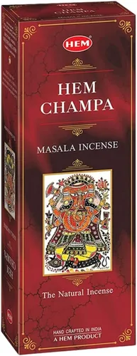 HEM Champa Masala - Varitas de incienso (paquete de 120 unidades, resina 100% natural, polvo puro de casa y flores, incienso de aromaterapia para