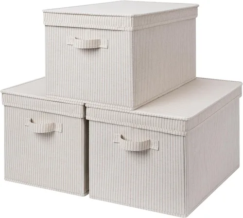 Miniatura 15 de StorageWorks Contenedores de almacenamiento de tela con tapas, contenedores de almacenamiento decorativos con asas de poliuretano, cestas
