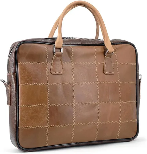 Miniatura 6 de Top Grain Leather Laptop Bag Handbag Multicolor Patchwork Laptop Messenger Crossbody Shoulder Bags for Men and Women