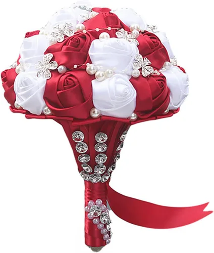 Miniatura 11 de XINNI Ramo de boda negro para novia, dama de honor, satén con diamantes de imitación y perlas para boda, fiesta de quinceañera, negro y marfil