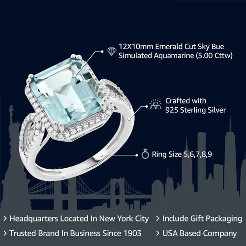 Miniatura 2 de Gem Stone King 5-8 Cttw Halo Ring for Women 925 Sterling Silver Emerald Cut 12X10MM Gemstone Birthstone Fine Jewelry for Her Mom Wife