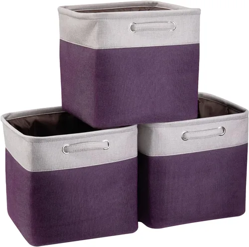 Miniatura 11 de Cajas de almacenamiento plegables de tela, cajas de almacenamiento plegables de 13 pulgadas, canastas de almacenamiento de retazos naranja y beige