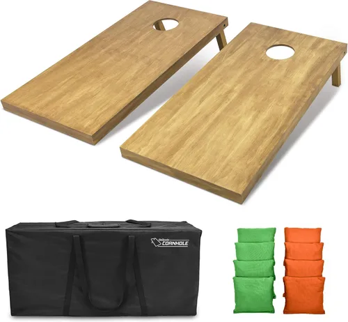 Miniatura 90 de GoSports 4 ft x 2 ft Regulation Size Wooden Cornhole Boards Set with Light Brown Finish - Includes Carrying Case and Bean Bags Negro- gris
