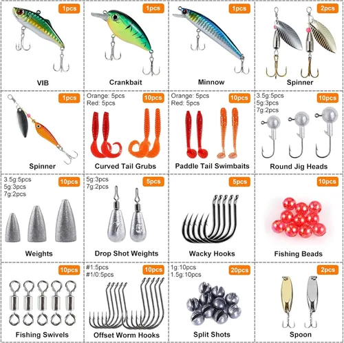 Miniatura 2 de PLUSINNO Señuelos de Pesca Caja de Aparejos de Pesca Regalos de Pesca para Hombres, Lubina, Trucha Kit de Accesorios de Pesca para Agua Salada