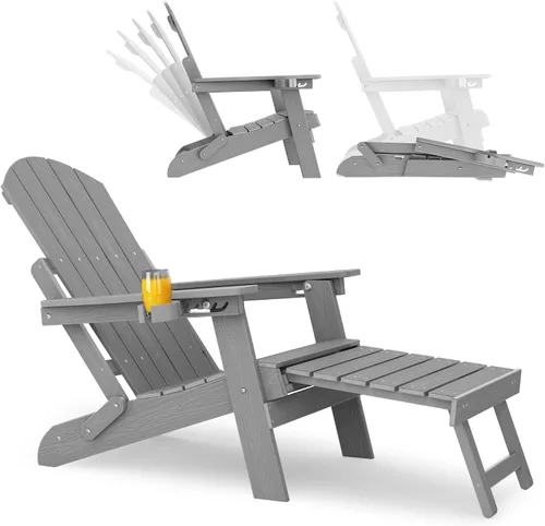 Miniatura 25 de YEFU Silla Adirondack con Otomana Retráctil: Juego de 2 Sillas Adirondack Plegables - Respaldo Ajustable de 5 Niveles con Reposapiés - Sillas