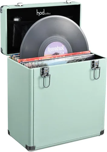 Miniatura 9 de Caja de almacenamiento de discos de vinilo Hododou con candado Organizador de discos Almacenamiento para más de 30 discos individuales de 12 Rosa