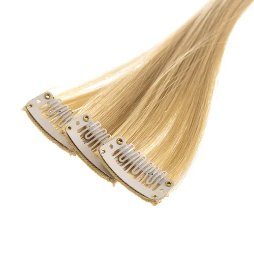 Miniatura 3 de SWACC 12 extensiones de cabello lacio de un color con clip, para mujer, extensiones de cabello sintético con rayas de color (rubio beige)
