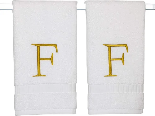 Miniatura 238 de Toalla de mano con inicial beige para baño, toalla bordada decorativa de calidad de hotel de lujo con monograma para tocador, spa, certificado