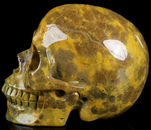 Miniatura 3 de Skullis Calavera de cristal de jaspe oceánico, escultura de arte fino de piedras preciosas talladas a mano, estatua de piedra curativa de Reiki.3208