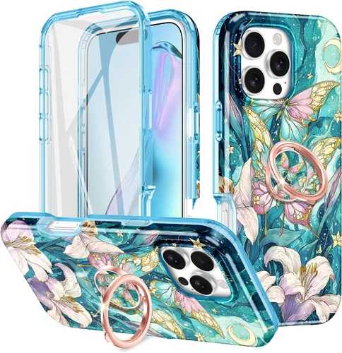 Miniatura 8 de Btscase Funda para iPhone 12 Pro Max de 6.7 pulgadas, protector de pantalla integrado con soporte de anillo de 360°, cuerpo completo de doble capa