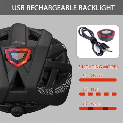 Miniatura 4 de Casco de bicicleta para adultos, hombres y mujeres, con luz - Casco de bicicleta de montaña y carretera con almohadillas de repuesto y visera Negro