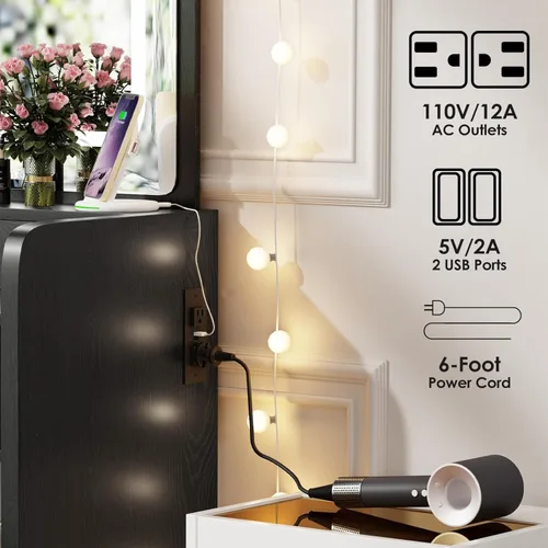 Miniatura 6 de Escritorio de tocador con espejo y luces, mesa de tocador de maquillaje con 5 cajones, taburete de almacenamiento, espejo grande para dormitorio