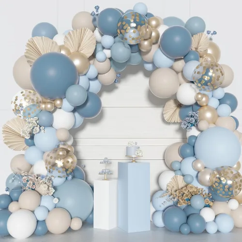 Miniatura 7 de Kit de Guirnalda de Arco de Globos Azul Polvoriento Ouddy Party, Diferentes Tamaños 18 12 10 5 Pulgadas Azul Polvoriento Arena Blanco Azul Bebé