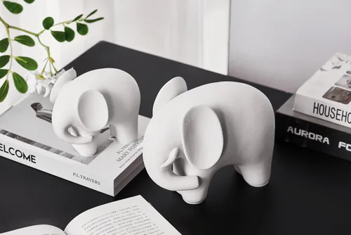 Miniatura 3 de Figura Moderna y Sencilla de Cerámica con Elefante Blanco para Decoración de Sala de Estar, Hogar y Oficina (Elefante Blanco Grande)