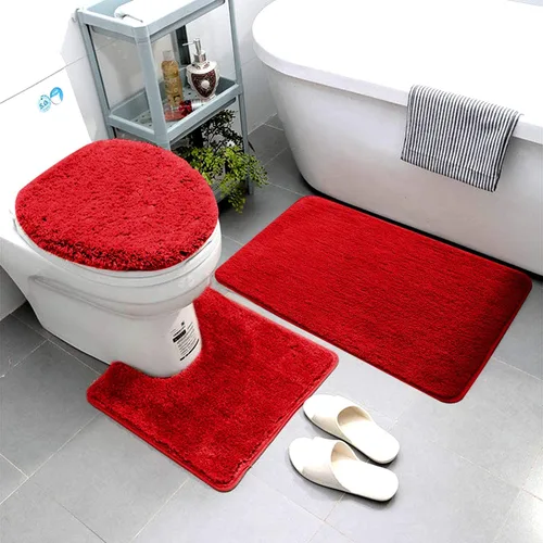 Miniatura 2 de Smart Linen Juego de alfombras de baño de 3 piezas que incluye alfombra de baño, tapete de contorno y cubierta para tapa de inodoro, lavable a