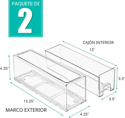 Miniatura 3 de Sorbus - Cajones de almacenamiento transparentes y apilables pequeños – Paquete de 2 contenedores organizadores de plástico con asas – Cajones de 2