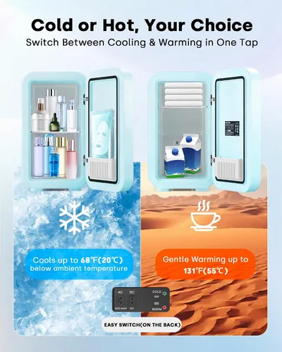 Miniatura 5 de Enventor Mini refrigerador para el cuidado de la piel, refrigerador pequeño para dormitorio, refrigerador de belleza para maquillaje con espejo LED