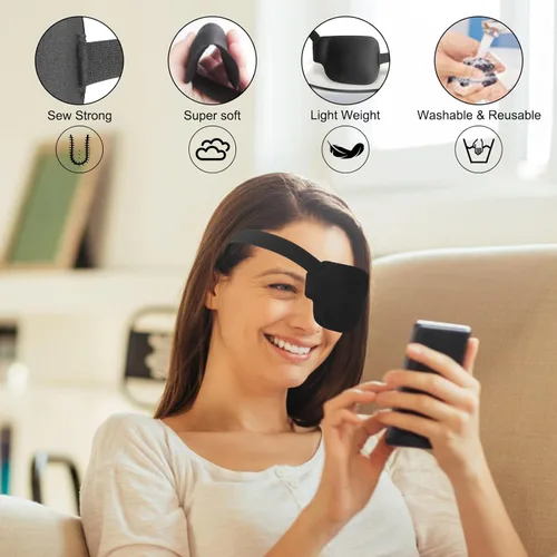 Miniatura 7 de 2 parches para ojos 3D para adultos, parche médico ajustable para ojos perezosos, negro grande (izquierdo y derecho)