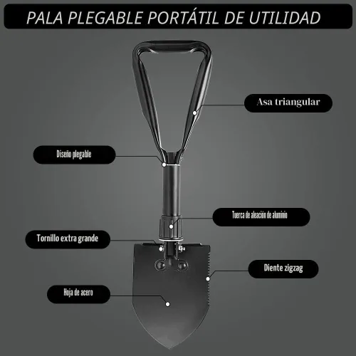 Miniatura 3 de Pala de excavación, 18.5 pulgadas, ligera, para acampar, portátil, de acero de alto carbono, plegable, mini palas para acampar al aire libre, Negro