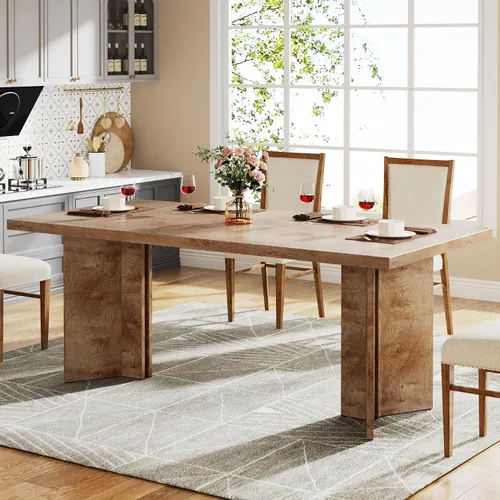 Miniatura 12 de Tribesigns Mesa de comedor de 63 pulgadas para 4-6, mesa de cocina estilo granja con gran superficie, mesa rectangular para cenas y comidas