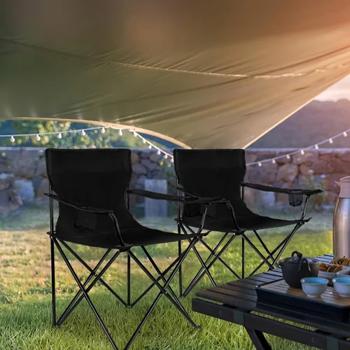 Miniatura 8 de Leonyo Paquete de 2 sillas de campamento para adultos, sillas de césped con mesa, sillas plegables resistentes para exteriores, sillas deportivas