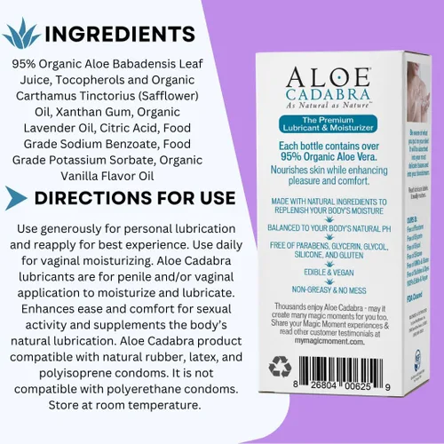 Miniatura 3 de Aloe Cadabra Lubricante personal con sabor e hidratante vaginal, lubricante orgánico de aloe comestible para hombres, mujeres y parejas, no mancha