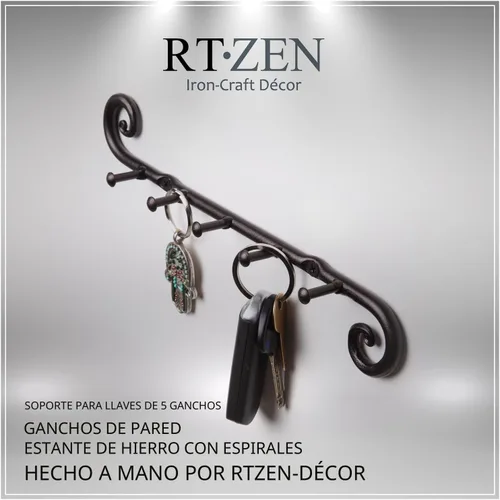 Miniatura 7 de RTZEN Farmhouse Portallaves Pequeño para Pared - Hecho a Mano con Remolinos Decorativos 5 Ganchos para Llaves para Entrada del Hogar - Soporte