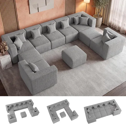 Miniatura 44 de MONVANE 55.5" Convertible Loveseat Sofa, 2-in-1 Boneless Sleeper Sofa Bed Futon Couch with Storage Pocket, Comfy Chenille Deep Seat Boneless Couch