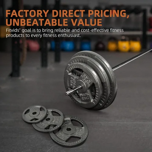 Miniatura 6 de Fitvids Placa de pesas estándar de hierro fundido de 1 pulgada para entrenamiento de fuerza y levantamiento de pesas, varios pesos disponibles