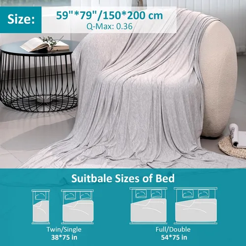 Miniatura 8 de Fotgear Manta refrescante de bambú – Manta de verano suave de doble cara, manta de cama fría transpirable para sudores nocturnos, sofá, oficina