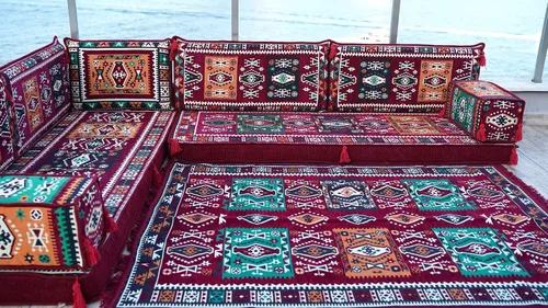 Miniatura 4 de arabicsofa Sofá de piso árabe granate en forma de L - Juego de asientos modulares de esquina para habitación de invitados