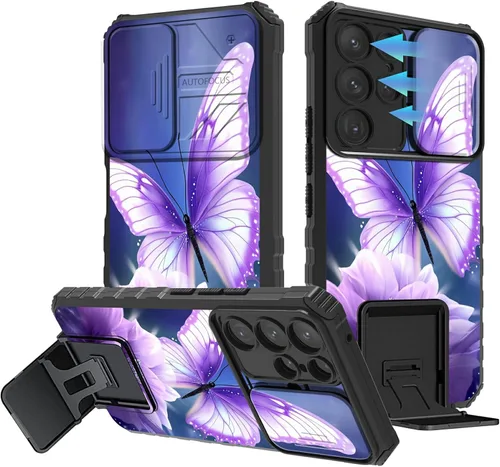 Miniatura 392 de Funda para Samsung Galaxy S22 Ultra 5G, Galaxy S22 Ultra con cubierta de cámara deslizante, funda resistente de doble capa con función atril Black