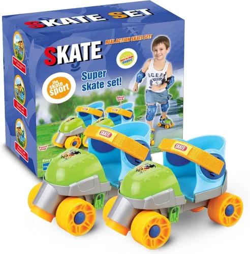 Miniatura 8 de Mis Primeros Patines - Patines en línea ajustables de entrenamiento fácil, patines de cuatro ruedas estilo cuádruple para principiantes, niños, Verde