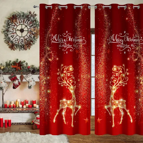 Miniatura 2 de Cortinas rojas de Navidad para sala de estar, juego de 2 paneles, cortinas de ventana de terciopelo rojo de 63 pulgadas de largo, cortinas