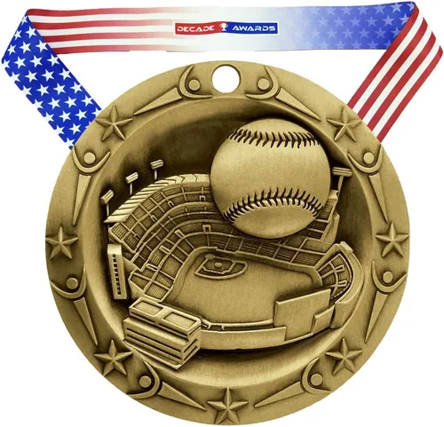 Decade Awards Medalla de béisbol de clase mundial – Medallón de bola de base de 3 pulgadas de ancho con estrellas y rayas de bandera estadounidense
