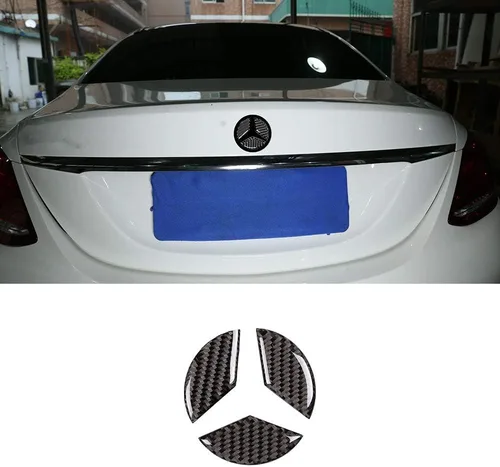 YIWANG 3 unids real fibra de carbono coche puerta trasera camión arranque emblema insignia etiqueta para Mercedes Benz Clase C W205 2016-2019 Auto