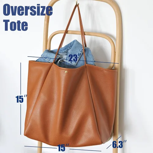 Miniatura 3 de HOXIS Bolso de mano de cuero PU de gran tamaño para mujer, bolso de fin de semana, bolso de viaje