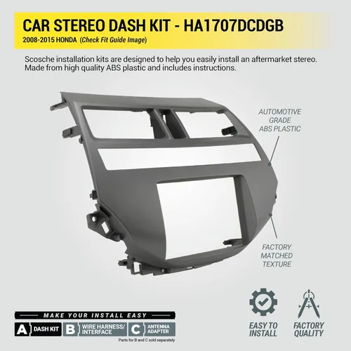 Miniatura 6 de Scosche HA1707DCDGB Kit de instalación de radio doble DIN para tablero compatible con Honda Accord 2008-2015 con control de clima dual, kit