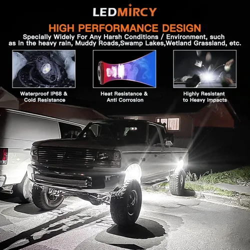 Miniatura 2 de LEDMIRCY R1 - Luces de roca blanca pura, 40 unidades, luces LED de alta potencia para todoterreno, camión, ATV, UTV, SUV, RZR, luz impermeable a