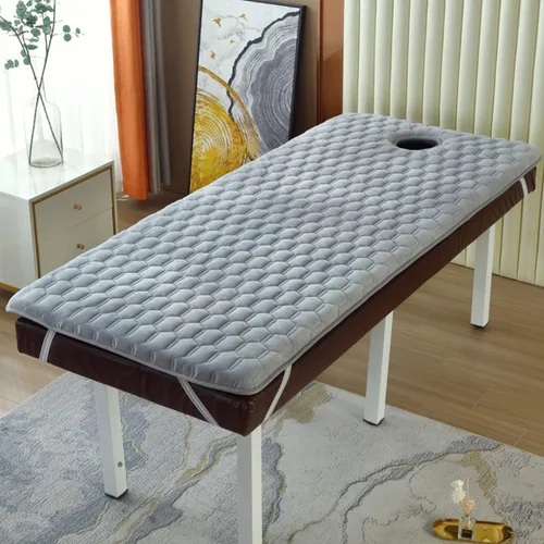 Cubrecolchón de mesa de masaje de 2.0 in/2.8 in de grosor, funda de colchón trapezoidal para cama de salón de belleza, sábanas con agujeros de Gris
