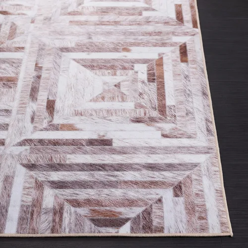 Miniatura 6 de SAFAVIEH Colección de alfombras lavables de piel sintética, alfombra de pasillo de 2 pies 6 pulgadas x 8 pies, beige y marrón, antideslizante